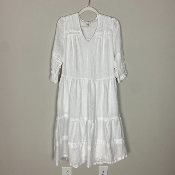 Tyler Boe Meghan Linen Tiered Midi Dress Womens XS Oversized Cottagecore - Picture 2 of 12